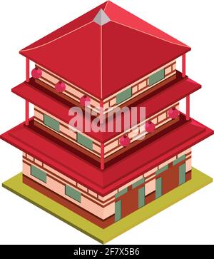 pagoda building isometric isolated style Stock Vector