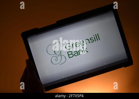 Greensill Bank logo seen on a Samsung tablet Stock Photo