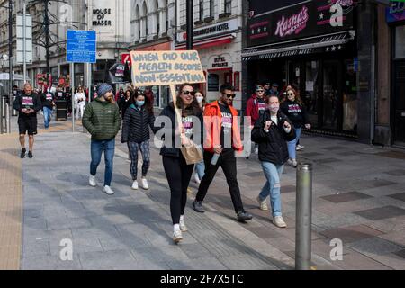 Cardiff, Wales, UK. 10th Apr, 2021. Protesters calling for gyms to reopen in Wales marches through Cardiff city centre. Credit: Mark Hawkins/Alamy Live News Stock Photo