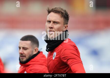 Cauley Woodrow #9 of Barnsley in the pre-game warmup during the Sky Bet Championship Barnsley v Middlesbrough, Oakwell, Barnsley, South Yorkshire, UK, 10/04/2021 in Barnsley, UK on 4/10/2021. (Photo by Mark Cosgrove/News Images/Sipa USA) Stock Photo