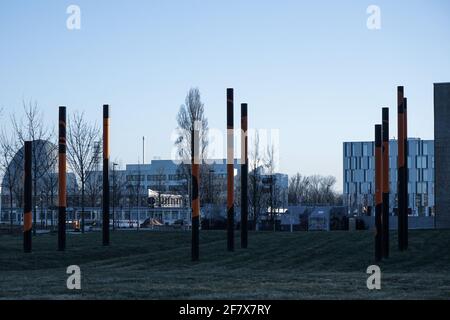 Garching, Munich, Bavaria, Germany, February 21, 2021: The Research Neutron reactor (FRM II) is a German research reactor and neutron source, named by Stock Photo