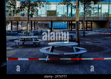 Garching, Munich, Bavaria, Germany, February 21, 2021: StuCafé Mensa Garching closed cause COVID-19. Stock Photo