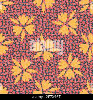 Faux leather and florals texture vector seamless pattern background. Backdrop with tropical color blended transparent layers of animal print and Stock Vector