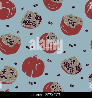 Vector seamless pattern with pomegranate fruits and seeds. Vector fruits pattern. Stock Vector