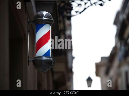 barber shop sign on the street Stock Photo
