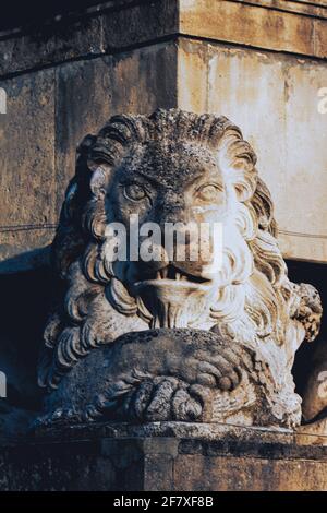 Vertical shot of the Obelisk of Lions in Copou Park in Iasi, Romania Stock Photo