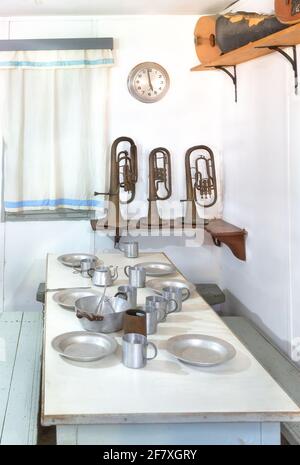 interior of the old common dining room in the kibbutz of Israel Stock Photo