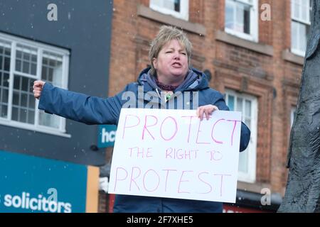 Worcester, Worcestershire, UK – Saturday 10th April 2021 – Kill The Bill protesters demonstrate in Worcester city centre against the new Police, Crime, Sentencing and Courts Bill ( PCSC ) which they feel will limit their rights to legal protest. Photo Steven May / Alamy Live News