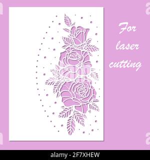Laser cutting template. Openwork card with roses. Vector Stock Vector