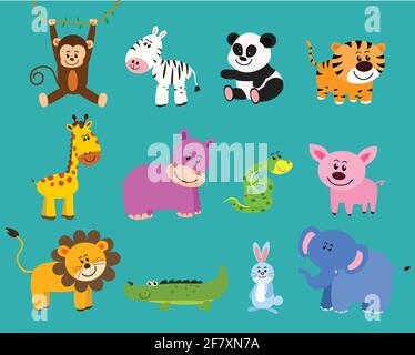 Set of african animals Wild animals cartoon vector illustration Stock Vector