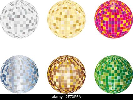 Set of disco sphere equipment in three-dimensions shape Stock Vector