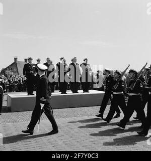 Queen's Day at the Royal Navy in Vlissingen. Drum band and two pelotons fleet personnel participate in the prefilé. Stock Photo