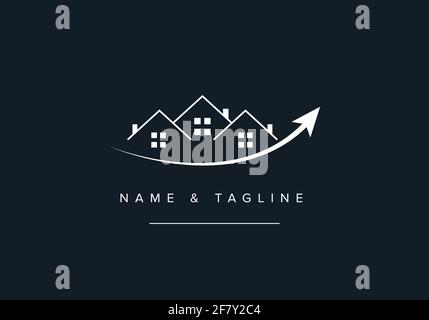 A line art Logo icon of home and Houses with rising Arrow Stock Vector