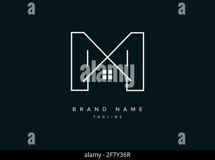 Line art logo icon of Home or house with alphabet M Stock Vector