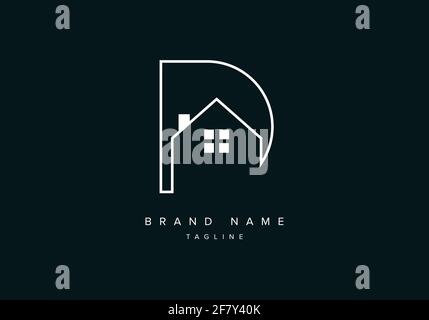 A line art Logo icon of home with concept of Alphabet Letter D Stock Vector