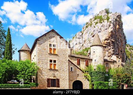 Small castle in the village of La Malène in the Gorges du Tarn in France. Stock Photo