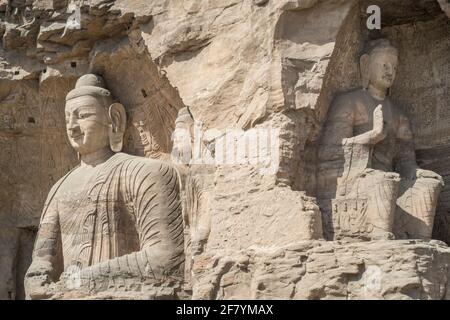 Yungang Grottoes, early Buddhist cave temples, Unesco World Heritage Site, Shanxi, China. Stock Photo