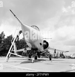 Front view of a Lockheed F-104G Starfighter at the Ypenburg airbase. Stock Photo