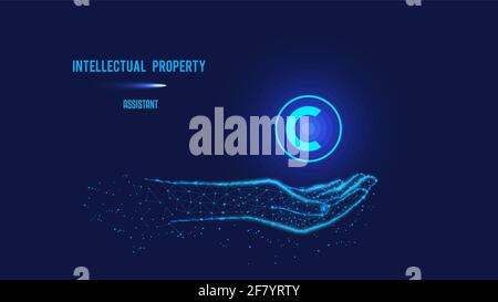 Intellectual property protection concept. Copyright symbol on polygonal hand. Protection concept Stock Vector