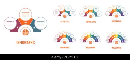 Infographics. Infographic templates. Three four five six seven eight nine positions for text information. Stock Vector
