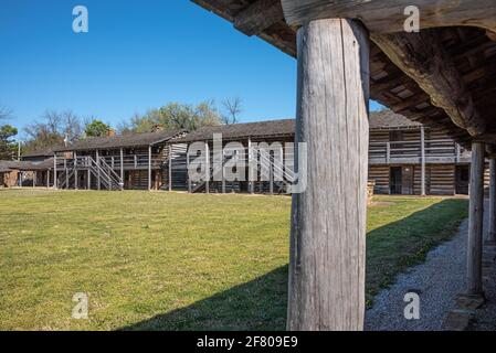 Inside the stockade at Fort Gibson, a historic military site in Oklahoma that guarded the American frontier in Indian Territory from 1824 until 1888. Stock Photo
