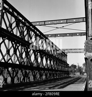 Bailey bridge construction / Pontoon bridge, framework school 1st regiment pioneers. Stock Photo