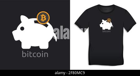 Bitcoin and saving piggy bank, cryptocurrent design for t-shirt vector Stock Vector