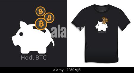 Bitcoin and saving piggy bank, with the name hodl, cryptocurrent design for t-shirt vector Stock Vector