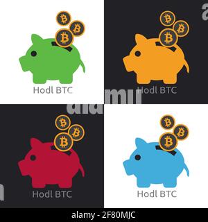 Saving piggy bank with bitcoin, with the name hodl ,multicolor cryptocurrency icon design vector Stock Vector