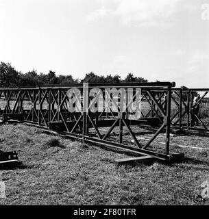 Bailey bridge construction / Pontoon bridge, framework school 1st regiment pioneers. Stock Photo