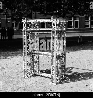 Bailey bridge construction / Pontoon bridge, framework school 1st regiment pioneers. Stock Photo