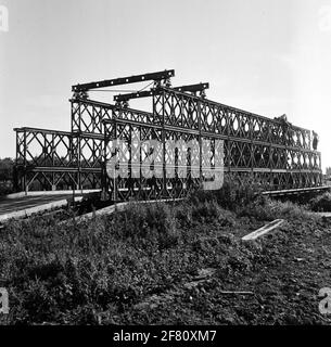 Bailey bridge construction / Pontoon bridge, framework school 1st regiment pioneers. Stock Photo