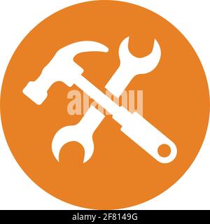 Hammer, wrench, spanner, repair tools icon is isolated on white background. Simple vector illustration for graphic and web design or commercial purpos Stock Vector