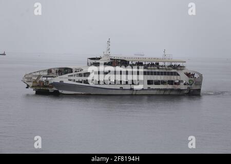 salvador, bahia / brazil - october 22, 2019:  Ferry boat Ivete Sangalo is seen during crossing from Itaparica Island to Salvador. *** Local Caption ** Stock Photo