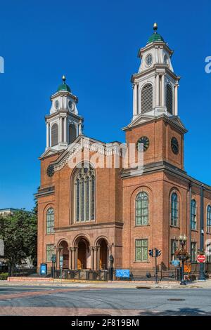 First Church in Albany, Dutch Reformed Church of Albany, is a landmark church at 110 North Pearl Street in downtown Albany. Stock Photo