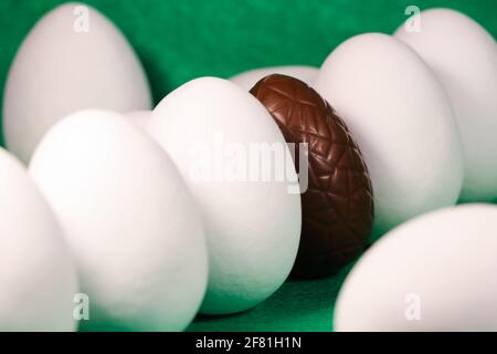Chocolate Easter Egg With Candy Coated Eggs Stock Photo