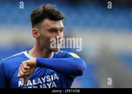 Cardiff, UK. 10th Apr, 2021. Kieffer Moore of Cardiff City looks on.EFL Skybet championship match, Cardiff city v Blackburn Rovers at the Cardiff City Stadium in Cardiff, Wales on Saturday 10th April 2021. this image may only be used for Editorial purposes. Editorial use only, license required for commercial use. No use in betting, games or a single club/league/player publications. pic by Andrew Orchard/Andrew Orchard sports photography/Alamy Live news Credit: Andrew Orchard sports photography/Alamy Live News Stock Photo