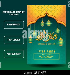 modern ramadan flyer or brochure template with green background color, eps / ai file, template for ramadan month Stock Vector