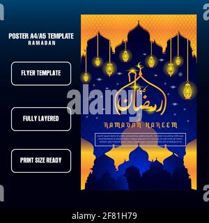 modern ramadan flyer or brochure template with blue background color, eps / ai file, template for ramadan month Stock Vector