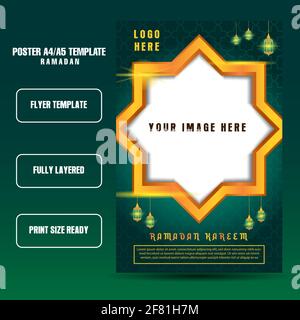 modern ramadan flyer or brochure template with green background color, eps / ai file, template for ramadan month Stock Vector
