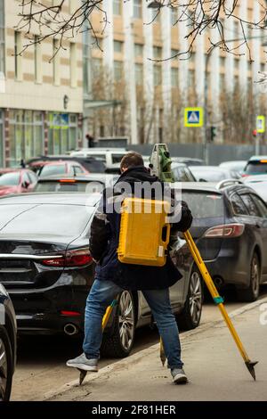 surveyor working process tachymeter measurement building construction topography of the area equipment Stock Photo