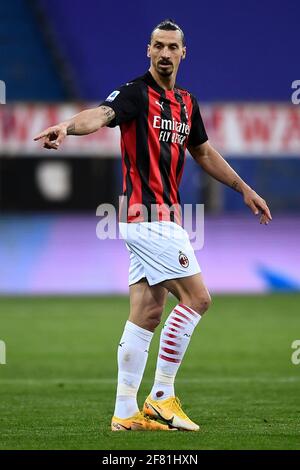 Parma, Italy - 10 April, 2021: Zlatan Ibrahimovic of AC Milan gestures during the Serie A football match between Parma Calcio and AC Milan. AC Milan won 3-1 over Parma Calcio. Credit: Nicolò Campo/Alamy Live News Stock Photo