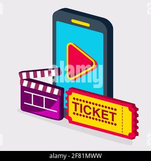 movie online ticket concept vector isometric illustration Stock Vector