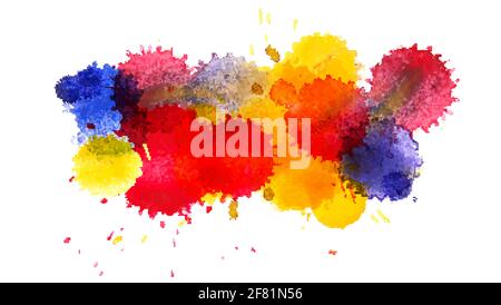 Multi colored ink blots isolated on white background. Overlay effect. Vector illustration. Stock Vector