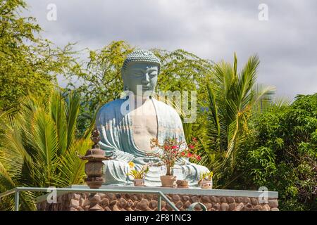 This statue of Buddha is one of the largest outside Japan and was erected in 1968 in memory of the Japanese sugar plantation workers who came to Hawai Stock Photo