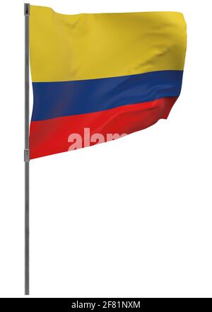 Colombia flag on pole. Waving banner isolated. National flag of Colombia Stock Photo