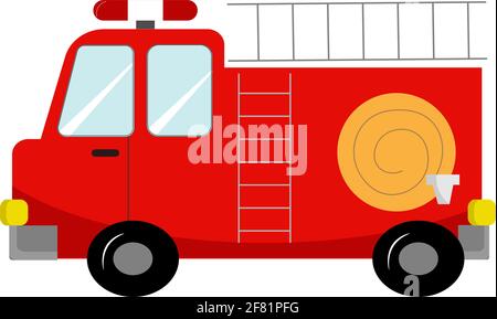 Red fire truck childrens toy illustration.  Stock Vector