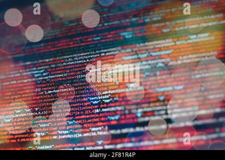 Abstract information technology background. Modern technologies screen concept. Macro shot of display with shallow field of depth. Stock Photo