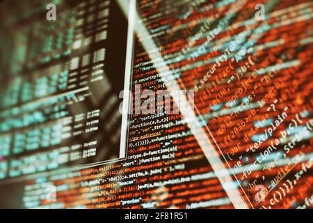 Abstract information technology background. Modern technologies screen concept. Macro shot of display with shallow field of depth. Stock Photo