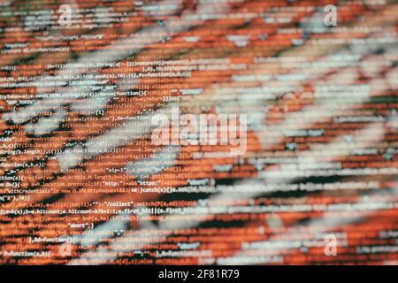 Abstract information technology background. Modern technologies screen concept. Macro shot of display with shallow field of depth. Stock Photo